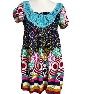 Reborn Multi Patterned Eclectic Design Short Sleeve Blouse